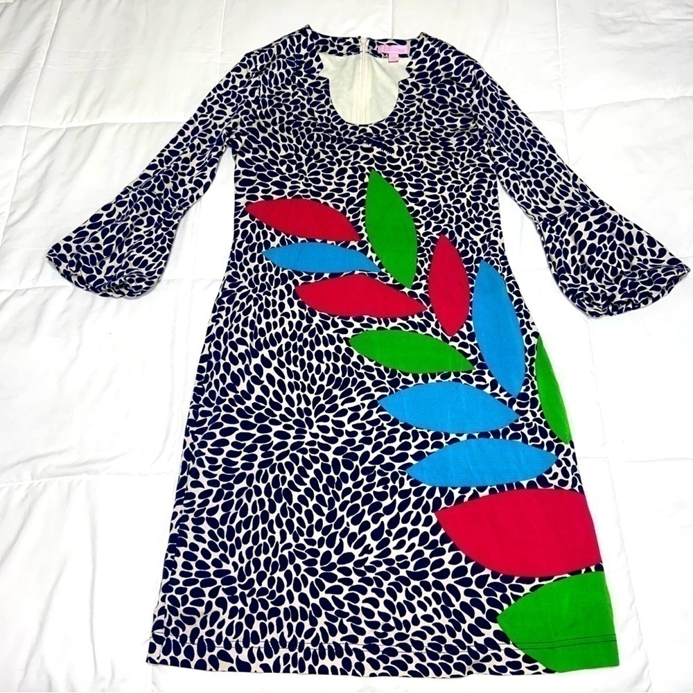 Lilly Pulitzer Angie Dress Leaf Caterpillar Silk Cotton Blend Size XS